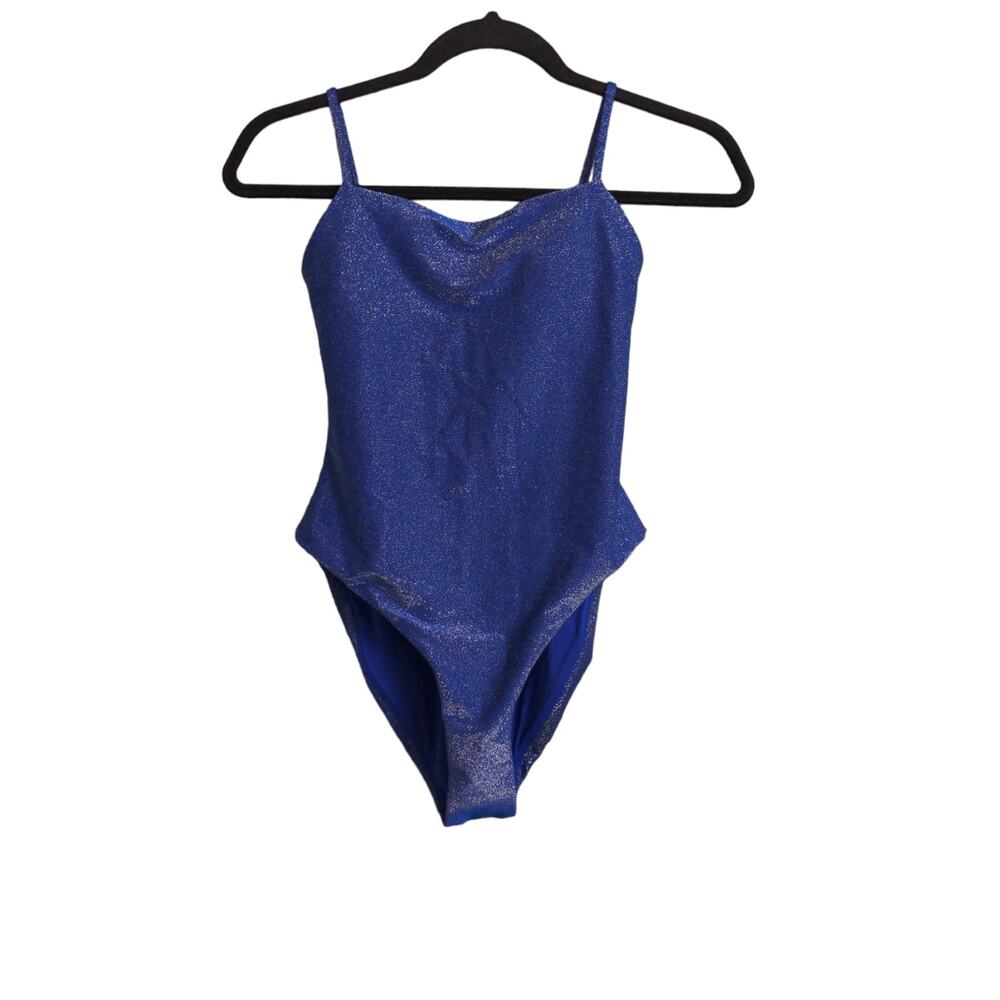 AQUA Swim Shimmer Square Neck One Piece Swimsuit Sapphire (Blue) XS New